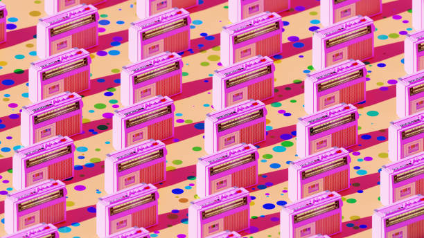 Blue Pink Boombox Post-Punk Stereo with Pink an Blue Chevron Background 3d illustration render