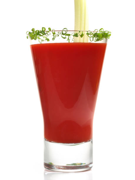 Tomato Cocktail with Chives Tomato Cocktail with Chives on white Background schnittlauch stock pictures, royalty-free photos & images