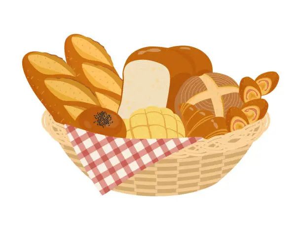 Vector illustration of Illustration of bread in a basket