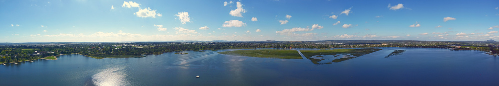 Panoramic Aerial view of Lake Wendouree Located in central Ballarat is Victoria's third largest city, Australia.