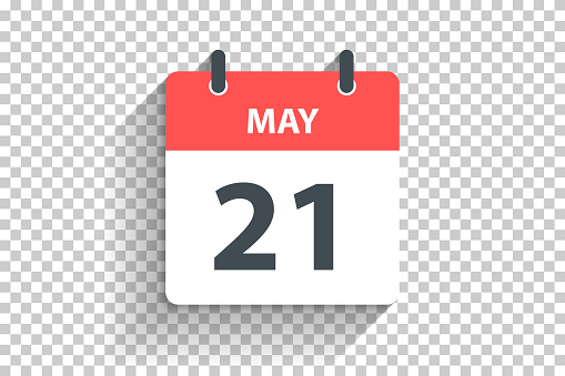 May 21. Calendar Icon with long shadow in a Flat Design style. Daily calendar isolated on blank background for your own design. Vector Illustration (EPS file, well layered and grouped). Easy to edit, manipulate, resize or colorize. Vector and Jpeg file of different sizes.