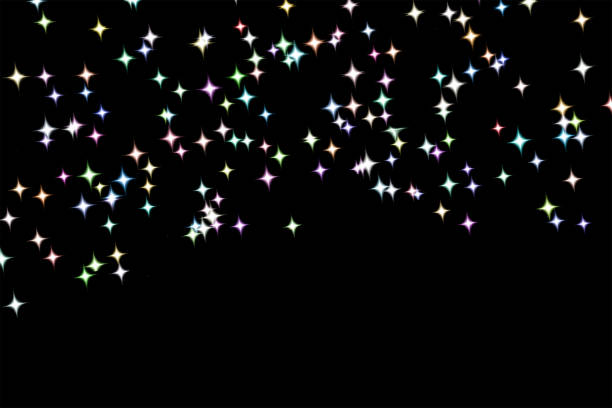 Sparkling colorful fantasy stars overlay with black background
