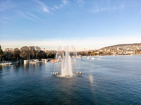 Zürich lake and City on a warm sunny winter day