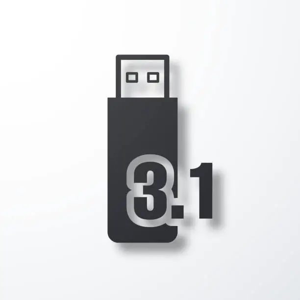 Vector illustration of USB 3.1 flash drive. Icon with shadow on white background