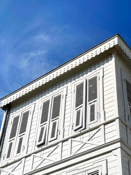 White wooden house against the blue sky. Prince s’ Islands near Istanbul, Turkey