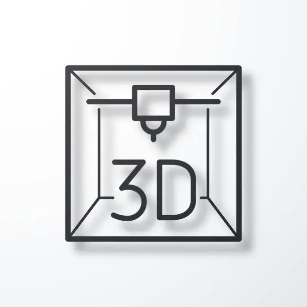 Vector illustration of 3D printer. Line icon with shadow on white background