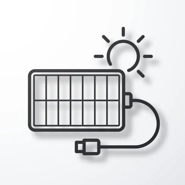 Vector illustration of Solar charger. Line icon with shadow on white background