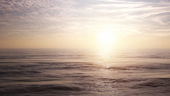 3d render Wavy Soft Cloudy Sea, sunrise, sunset (close-up)