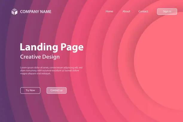 Vector illustration of Landing page Template - Abstract design with circles - Trendy Pink Gradient