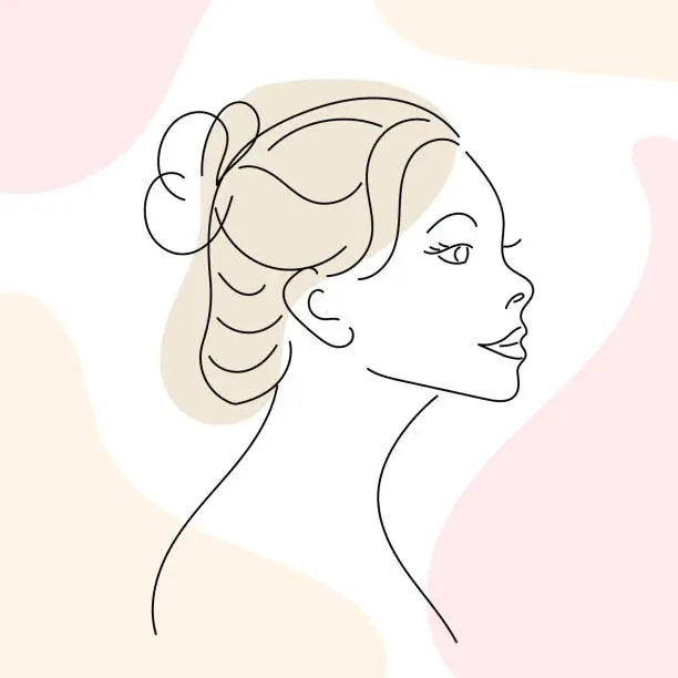 Vector illustration of Abstract Woman face one line drawing. Portret minimalistic style. Continuous line.