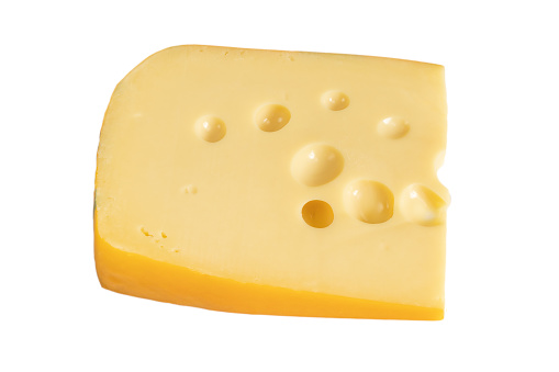 slice of emmental, close-up, on a table