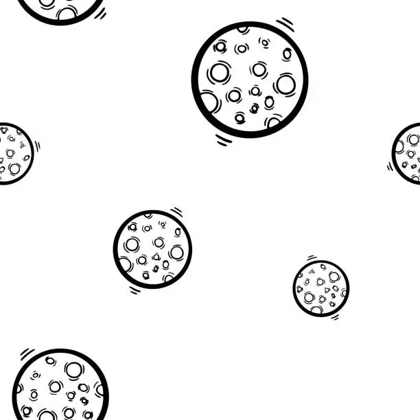 Vector illustration of Black outline moon vector seamless pattern. Wallpaper, print, fabric, textile, wrapping paper, packaging design. Line art. Space, galaxy, cosmic concept