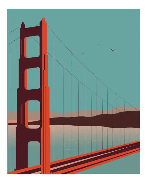 Vector illustration of California, San Francisco poster, banner, postcard, background