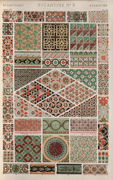 Byzantine patterns, decorative arts, History of decoration, design, ornamental art Vintage illustration Byzantine patterns, decorative arts, History of decoration, design, ornamental art byzantine pattern stock illustrations