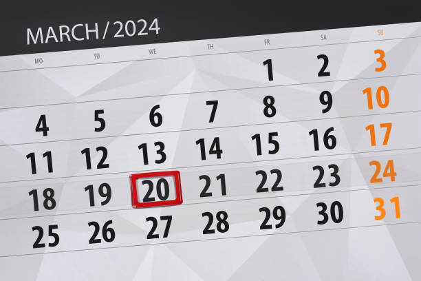 istock Calendar 2024, deadline, day, month, page, organizer, date, March, wednesday, number 20 1989645338