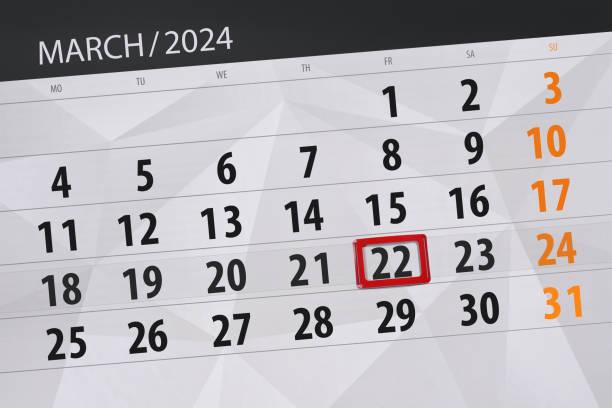 istock Calendar 2024, deadline, day, month, page, organizer, date, March, friday, number 22 1989645853