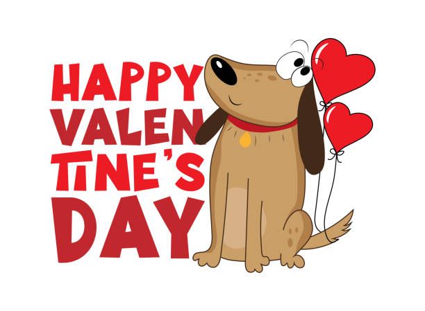 istock Happy Valentine's Day - cute cartoon dog with heart balloons 1989659995