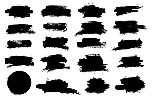 Vector illustration of Vector hand drawn brush strock, grunge black paint stripe Text boxes for banner.