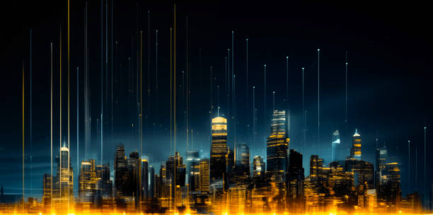 istock Smart city concept with data lines and infrastructure over the cityscape 1989706119