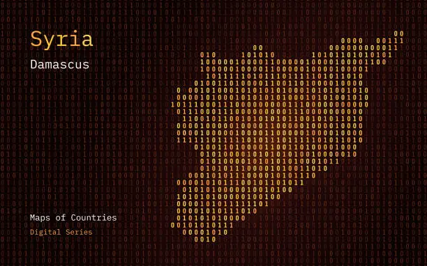 Vector illustration of Syria Map Shown in Binary Code Pattern. Matrix numbers, zero, one.