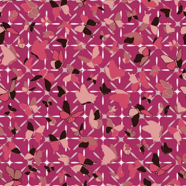 Vector illustration of Butterflies textile seamless pattern