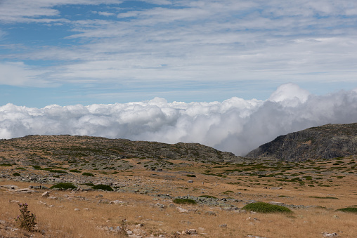 At the top of the Serra da Estrela Natural Park, Portugal with low clouds