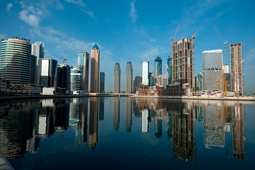 Dubai Canal view in Business Bay Dubai, United Arab Emirates, January 31, 2024, Canal view in the Morning
