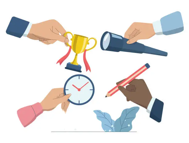 Vector illustration of Successful teamwork, Business collaboration is an efficient work process in an organization or company, The hands of a business team with expertise and specific skills in the work.