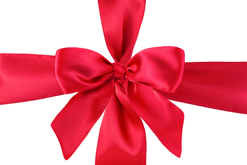 Red satin bow isolated on white background.
