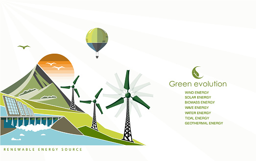 Renewable energy concept of the green evolution. Vector illustration.