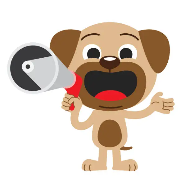 Vector illustration of Pug Dog Puppy Pet Mascot Holding Megaphone Speaker