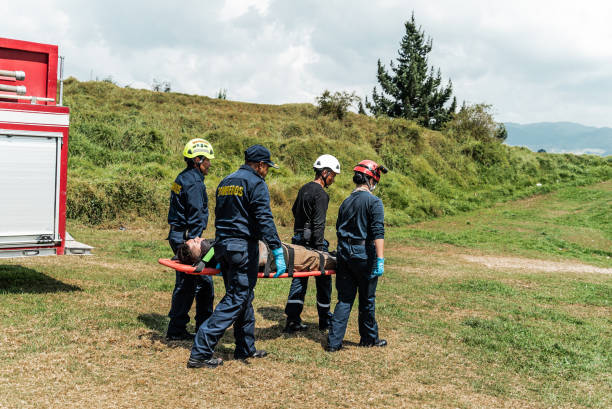 Paramedics carrying accident victim on a stretcher