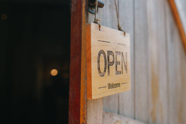 Open sign at a coffee shop, Lifestyle of people at a coffee shop