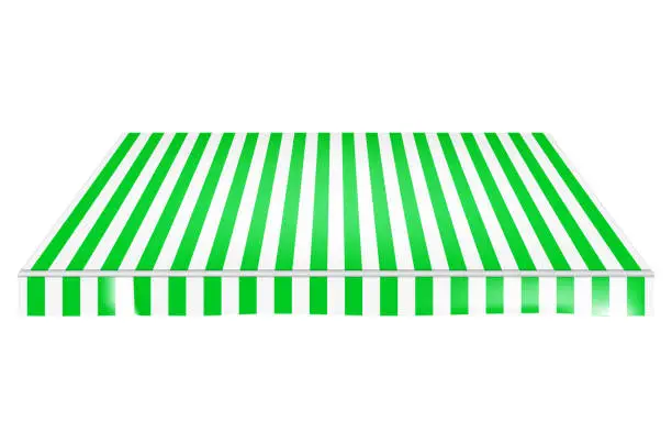 Vector illustration of Striped green awning canopy isolated on white background. Window or door tent roof. Vector template for design. Easy editable colors