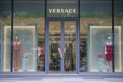 Shanghai,China-May 21st 2023: Versace luxury fashion clothing retail store.