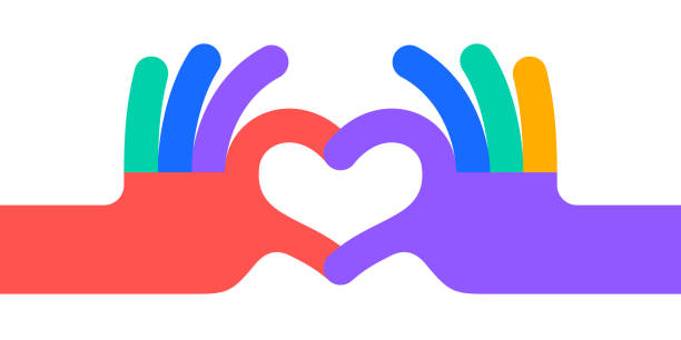 Hand sign Heart Love Hand sign Heart Love. Colorful Heart Love hands symbol gesture. Hands making sign shape heart by fingers. Greeting post card, poster, banner. Love emoji concept Valentine day. Vector Illustration valentine symbols cartoon stock illustrations