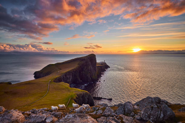 istock Neist point lighthouse, Isle of Skye during an amazing sunset 1989915642