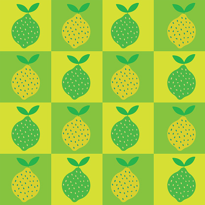 Checkered Yellow and Lime Green Lemon seamless pattern. For fabric, wrapping paper and textile