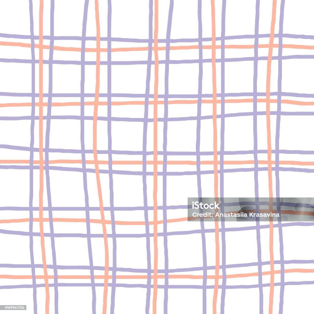 Vector Hand Drawn Cute Checkered Grid Pattern Doodle Plaid Geometrical ...