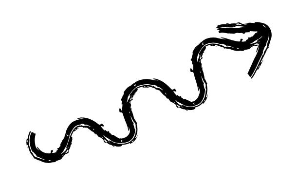 istock Hand drawn crayon chalk charcoal line arrow. textured arrow isolated on white. squiggle and scribble stroke. Element for diagrams. doodle marker. 1989969487