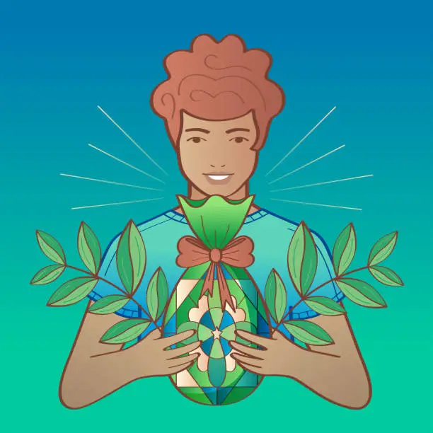 Vector illustration of Boy holding easter egg