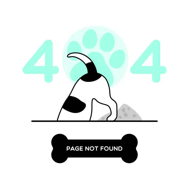 Vector illustration of 404 erroe page not found with digging dog illustration