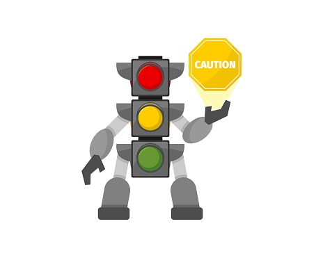 Robot Signal Sign Robot Traffic Light Sign Caution Vector Illustration Stock Illustration ...