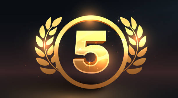 istock Golden top five sign. Number 5. Top 5. 1990024396