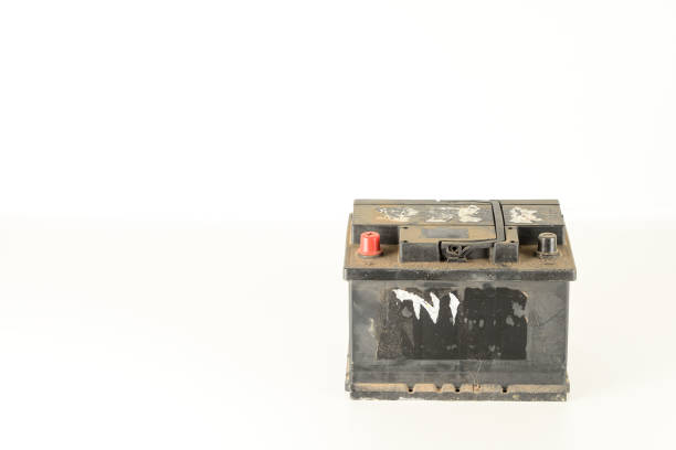 Close-up of car battery Object on a White Background