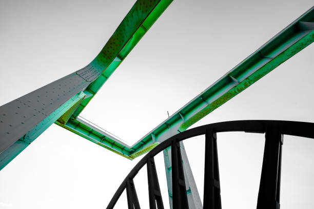 Abstract architecture in green gray. Metal structure of a tower.