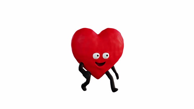 Cartoon 3D heart walks with a funny gait