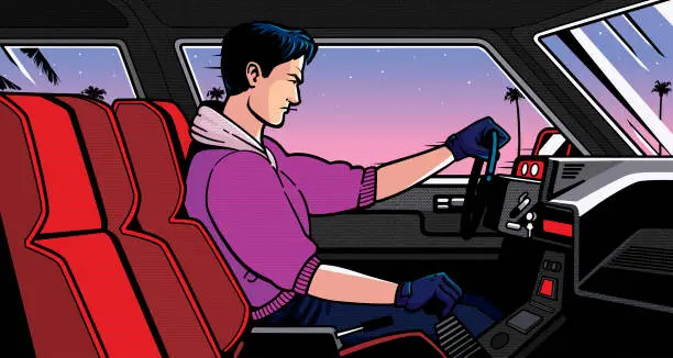 Vector illustration of Man in the car Pop Art