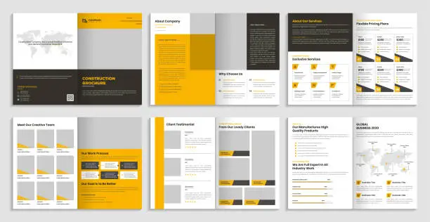 Vector illustration of Construction brochure design template with yellow and black color, real estate brochure design