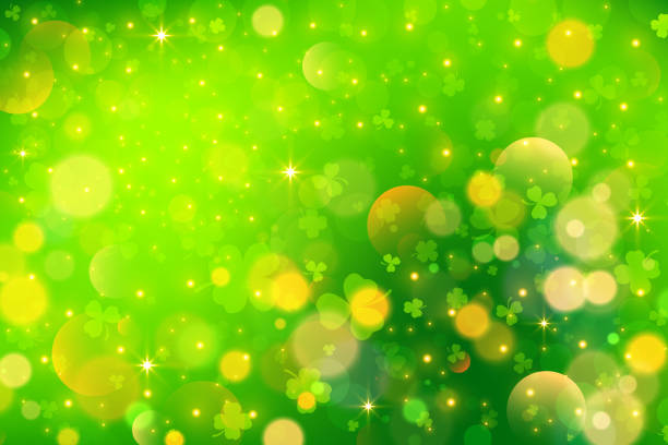 illustrazioni stock, clip art, cartoni animati e icone di tendenza di sfondo del giorno di san patrizio con foglie di trifoglio e bokeh. striscione vettoriale floreale irlandese trifoglio per la festa celtica primaverile. design astratto - st patricks day day abstract backgrounds